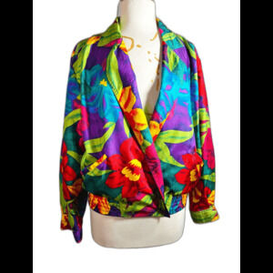 Laura & Jayne Blouse Size 8 VTG 90's Vibrant Maximalist Tropical Showstopper